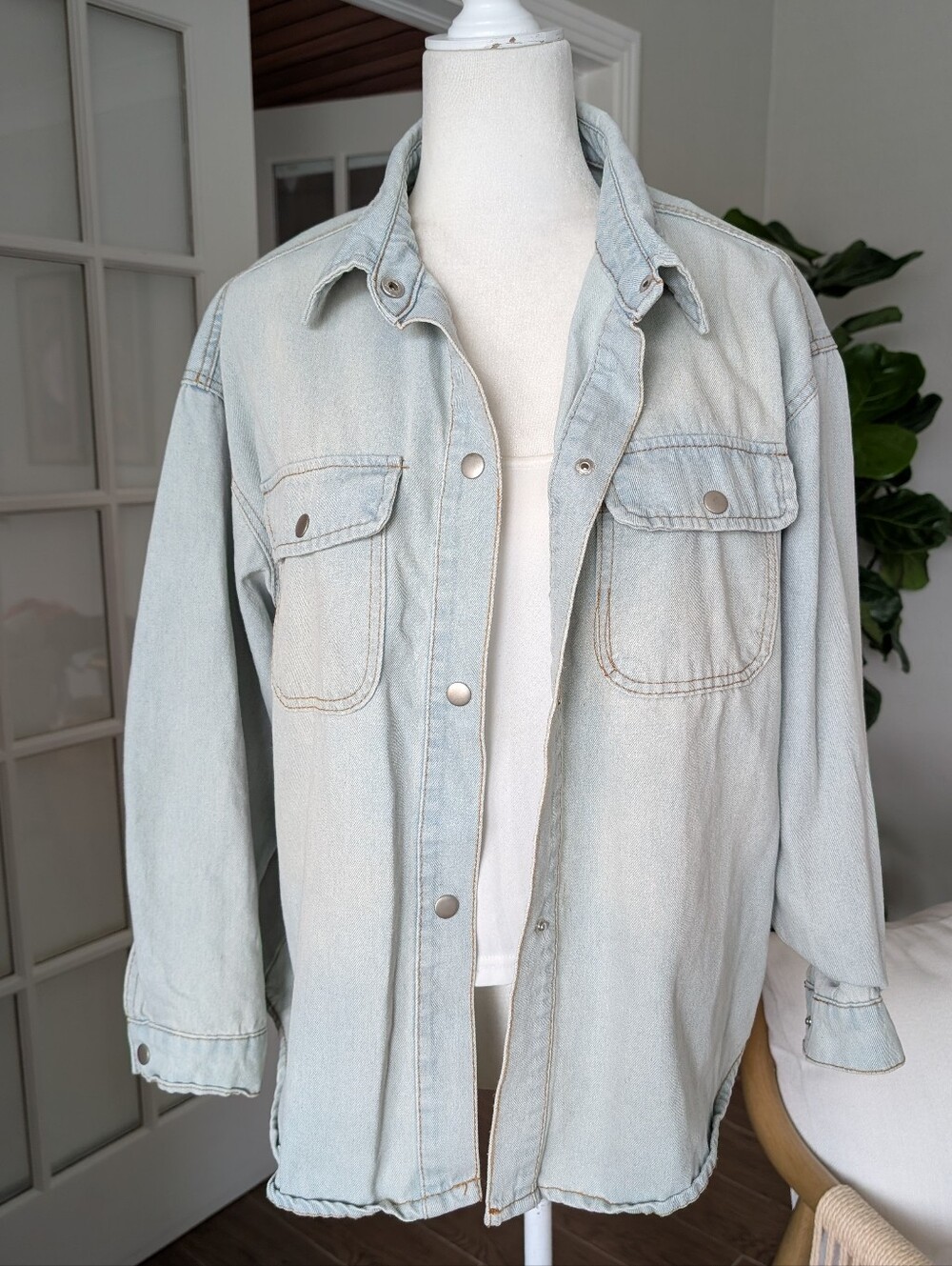 Ci Sono Oversized Light Blue Denim Shacket Shirt Jacket Small